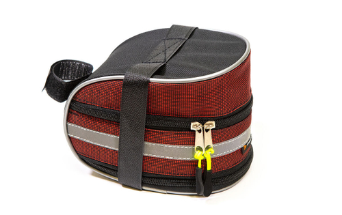 Сумка велосипедная TRIX под седло, большая, 17х11х10см, водонепроницаемая, светоотражающие вставки, серо-красная вс065.017.1.0