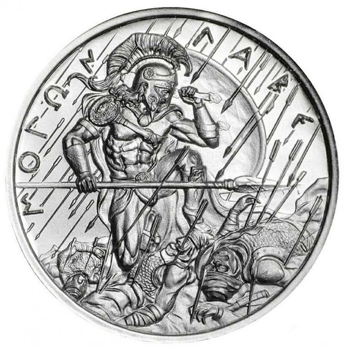 Серебряный раунд (жетон). Спарта Спартанец с копьем Molon Labe. Серебро