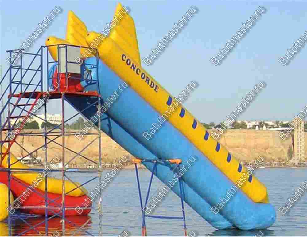 Надувная прямая водная горка для вышки (опоры), с бассейном  «Самолет»,10*2,5*7 м