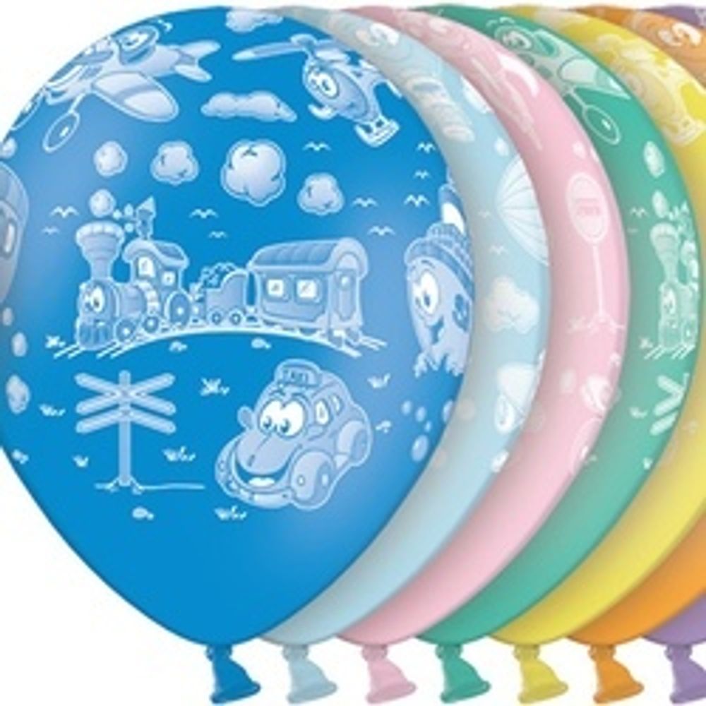 Шар (14"/36 см) Шелкография пастель Транспорт 25 шт.