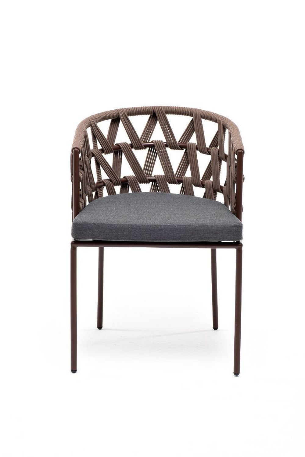 "Диего" стул плетеный из роупа, каркас из стали коричневый (RAL8016) муар, роуп коричневый круглый, ткань серая