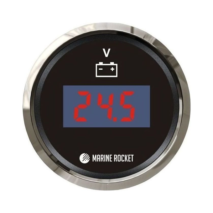 Вольтметр цифровой 9-32 В, черный циферблат, нержавющий ободок, д. 52 мм, Marine Rocket