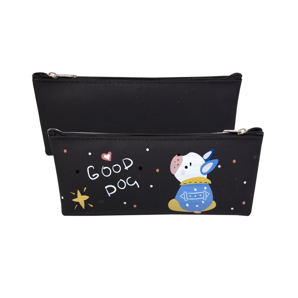 Пенал - косметичка Alingar, ПВХ, молния, 190х80х35м, "Good dog", черный (белый бульдожек)