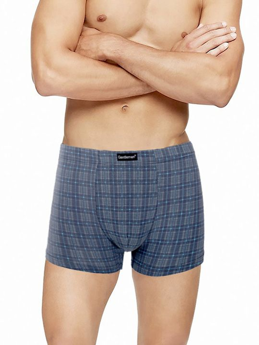 Мужские трусы-боксеры из клетчатого хлопкового полотна (Размер: M) (Цвет: серый)