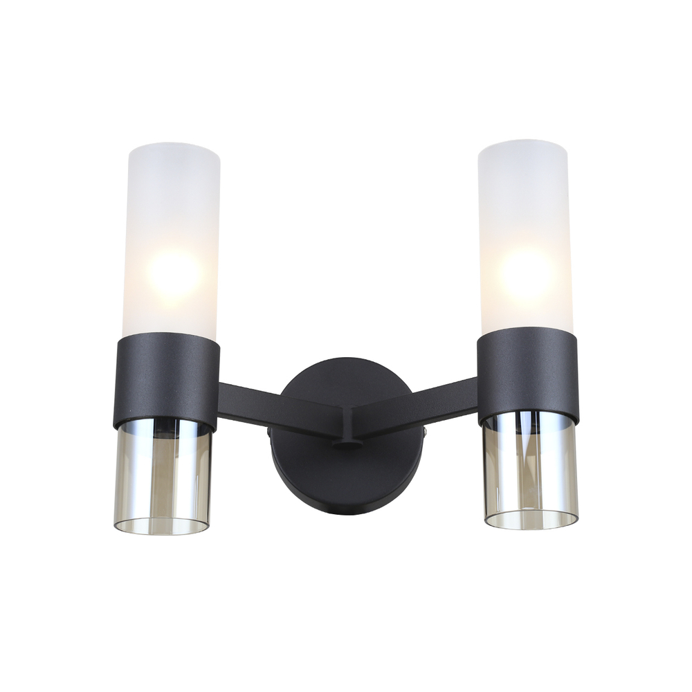 Настенный светильник 2x40Вт Е14, металл/стекло, черный, плафон янтарно/белый