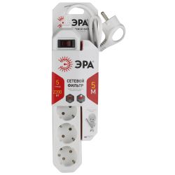 Сетевой фильтр ЭРА USF-5es-5m-W с базовой защитой с заземлением с выключателем 5 розеток 5м 10А белый