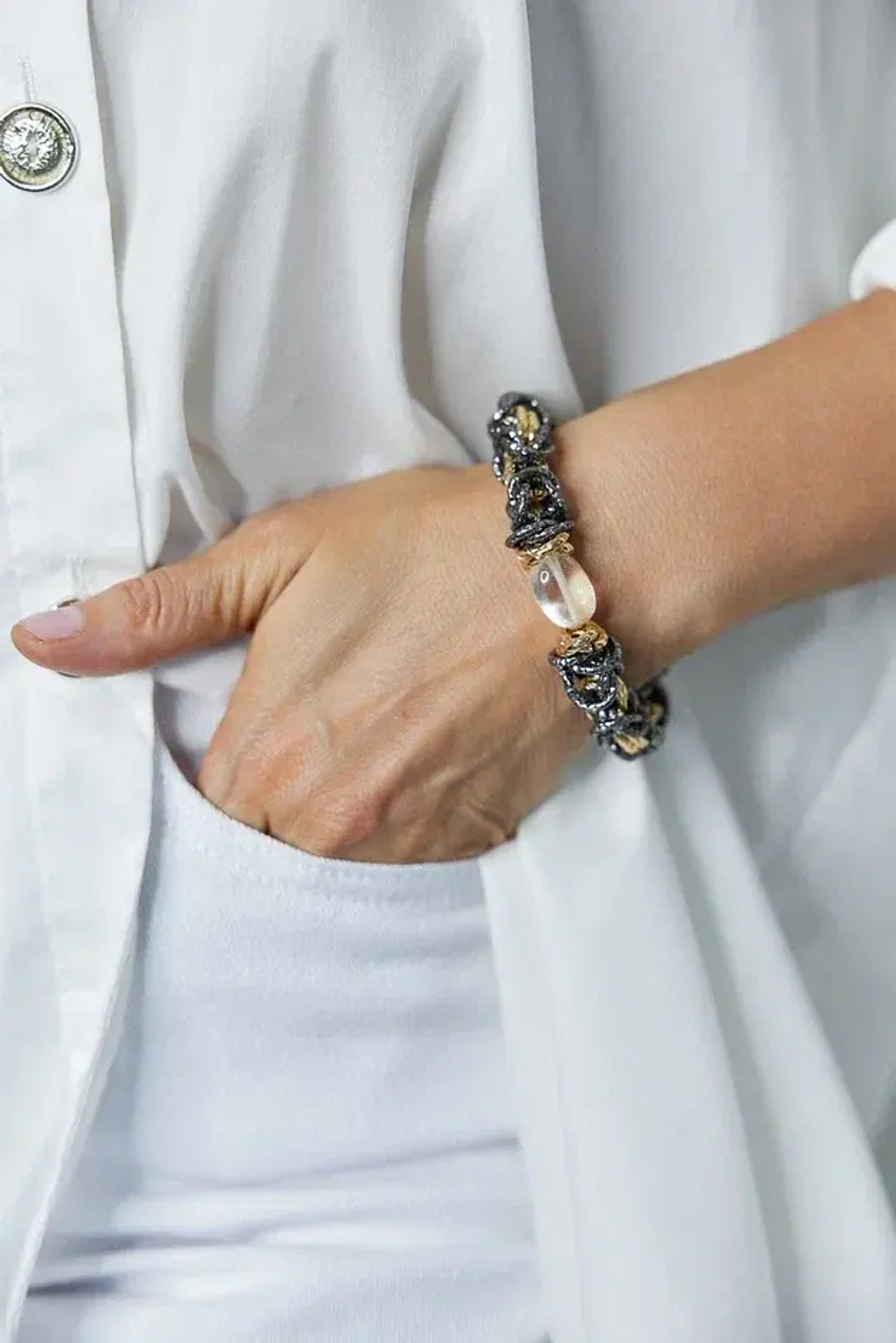 HMG 1192 Византия золото с черным Браслет с прозрачным камнем арт.1290