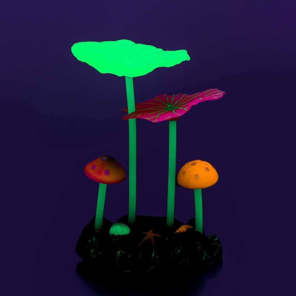 Gloxy декорация флуорисцентная "2 гриба и 2 листа лотоса" 7,3х3,5х10,7см