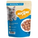Влажный корм для красивой шерсти кошек Мнямс на каждый день кусочки в соусе с форелью 85г 24 шт