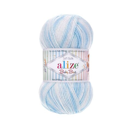 Беби бест батик (Baby best batik) пряжа Alize 10% бамбук 90%акрил 5х100г/240м 6669 белый-голубой