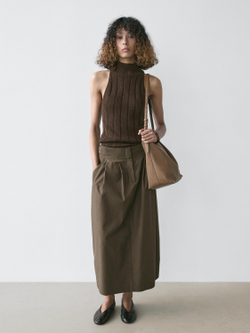 Massimo Dutti Юбка миди со складками-плиссе, хаки