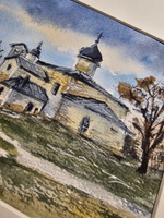 Картина авторская акварельная в паспарту 21х30 см на стену для интерьера "Церковь Нерукотворенного образа на Запсковье"