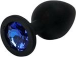 Средняя черная пробка с синим кристаллом ONJOY Silicone Collection (Цвет: черный с синим)