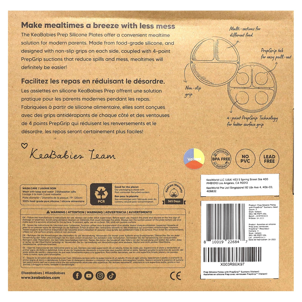 KeaBabies, силиконовые чашки для препарирования, с насадками PrepGrip™, для детей 6–36 месяцев, Valiant, 3 шт.