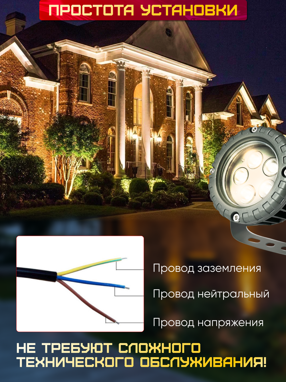 Прожектор для архитектурного и ландшафтного освещения 220V 12W 3000К теплый белый, угол 30 градусов