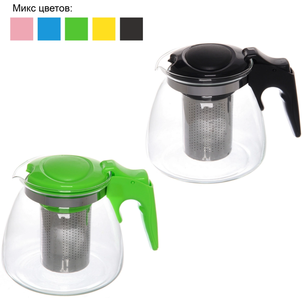 Чайник заварочный стеклянный 900мл «Ассорти», микс цветов