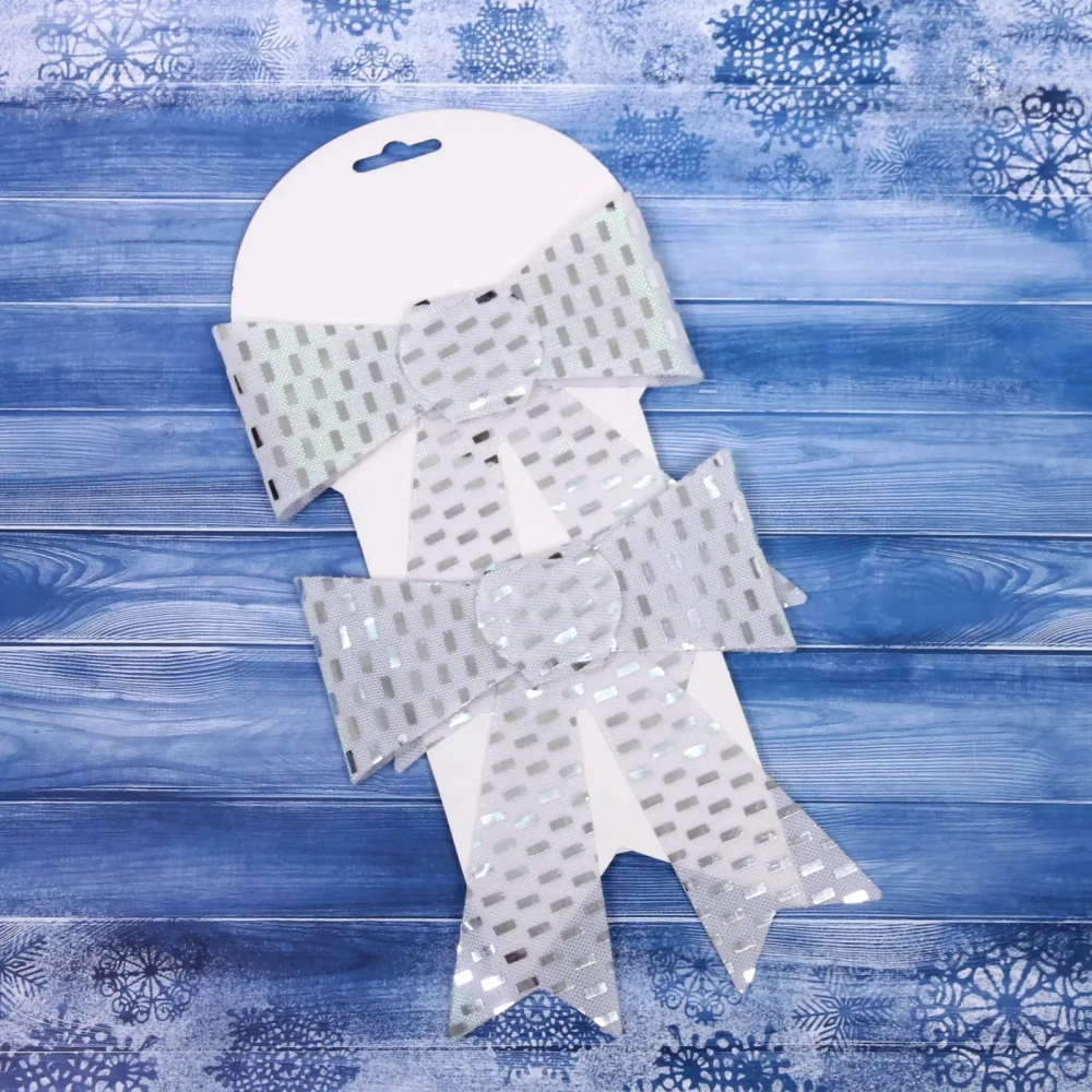 Бант на ёлку «Сияние» 13*16 см (набор 2 шт), Серебро