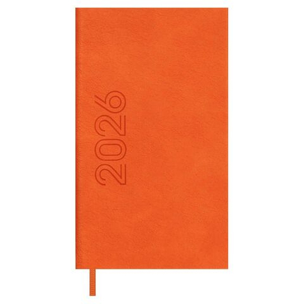 Еженедельник дат. 2026г 85*145мм 64л., кожзам., тв.пер. "Лозанж оранжевый" блинт.тисн, ляссе