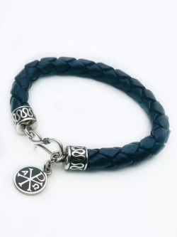 Кожаный браслет со вставкой из серебра/Без покрытия/Со вставкой "Спаси и сохрани"