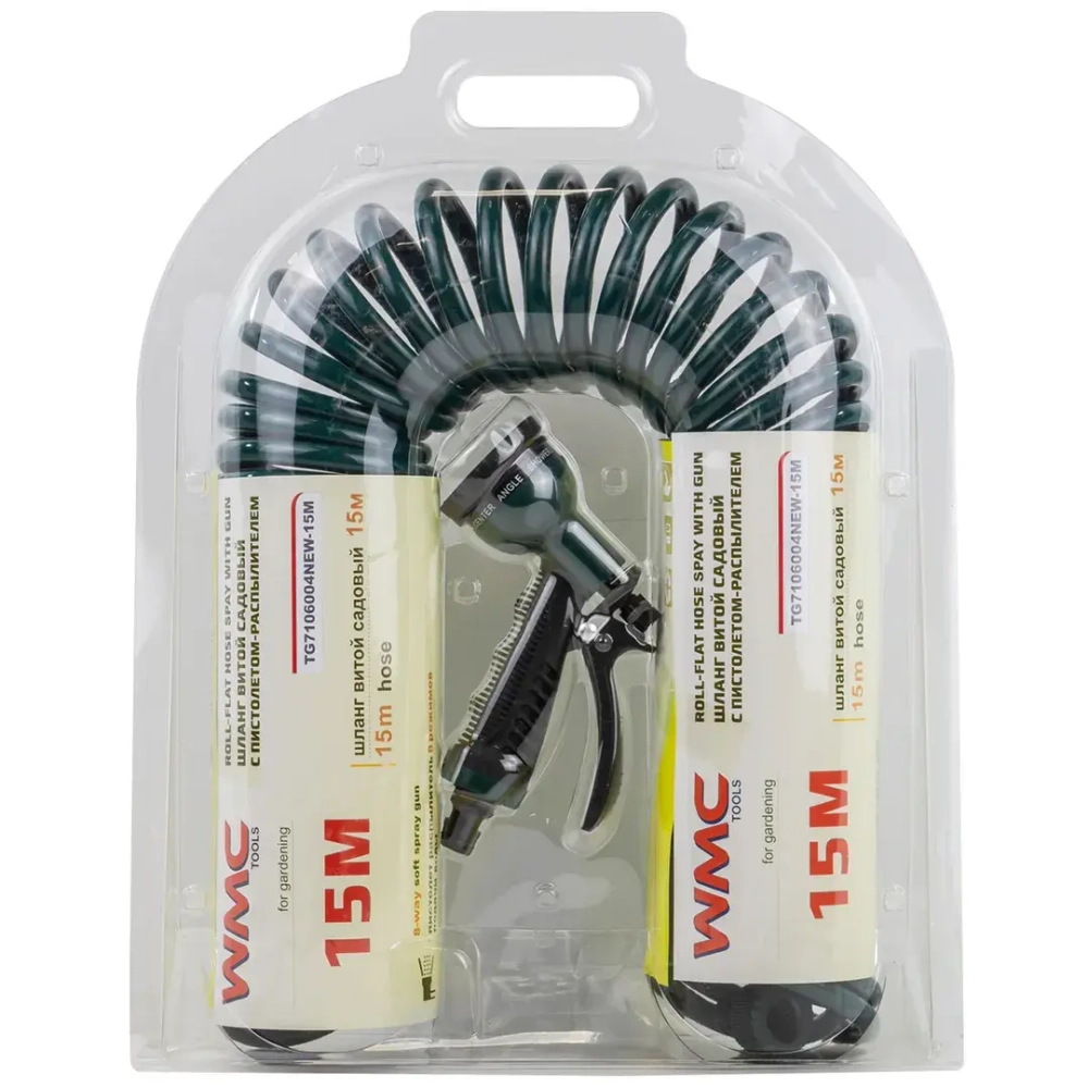 Шланг винтовой садовый с пистолетом-распылителем 15м WMC TOOLS WMC-TG7106004NEW-15M
