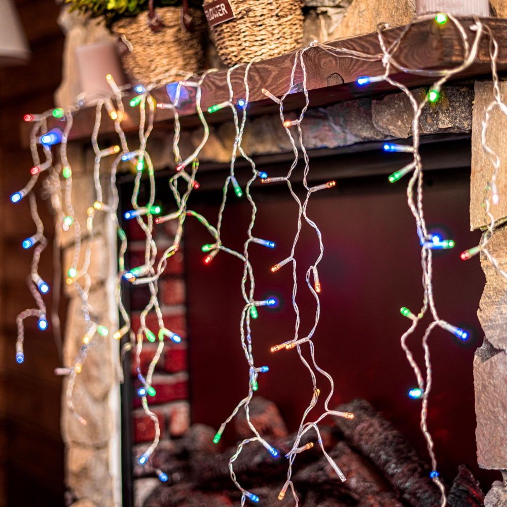 ULD-B2007-100-TTK MULTI IP44 Бахрома светодиодная с эффектом мерцания. 2м. Соединяемая. 100 светодиодов. Разноцветный свет. Провод прозрачный. ТМ Uniel