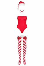 Очаровательное боди Kissmas в новогоднем стиле (Размер: L-XL) (Цвет: красный с белым)