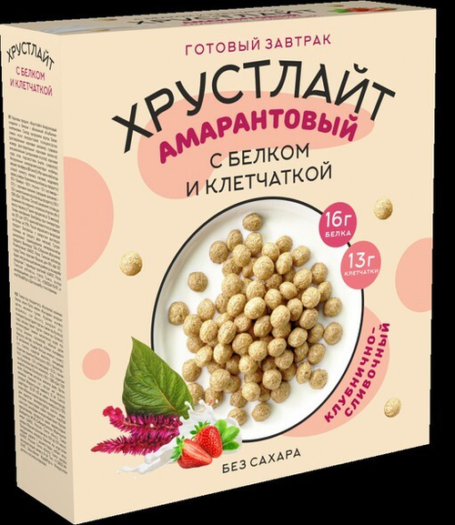 Готовый завтрак Амарантовый "Хрустлайт" клубнично-сливочный / 100 г / ТМ Сибирская клетчатка