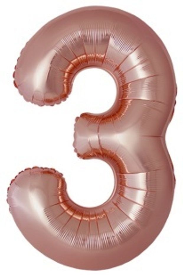 F Шар (40''/102 см) Цифра, 3 Slim, Розовое Золото, Металлик, 1 шт. в уп. (БГ-60)