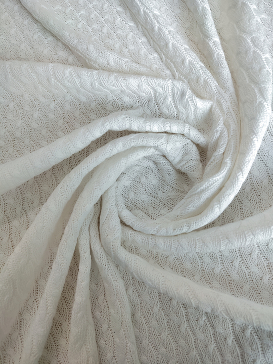 Трикотаж вязанный, косичка большая, белый, хлопок OXYGEN