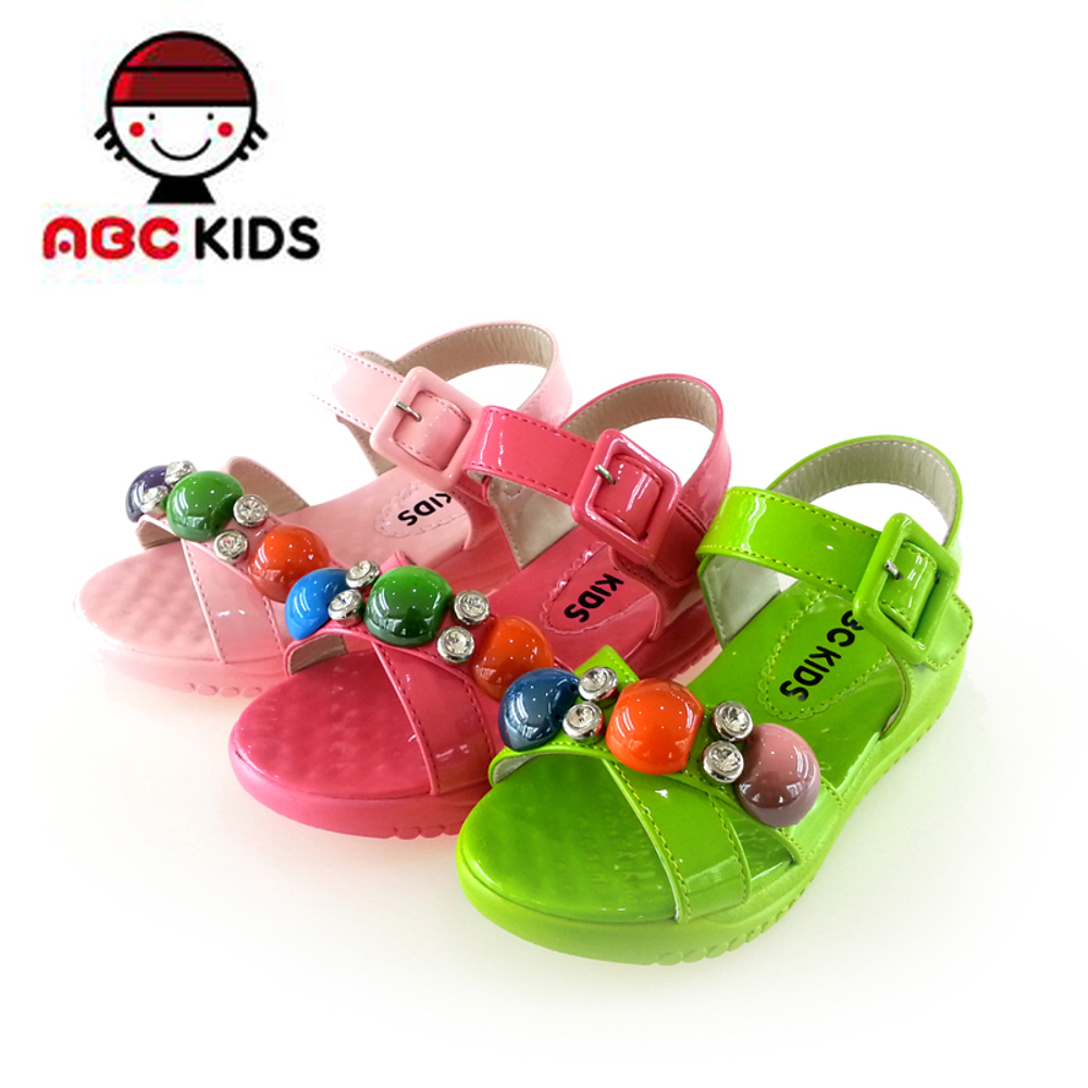 Сандалии детские с разноцветными крупными бусинами и стразами