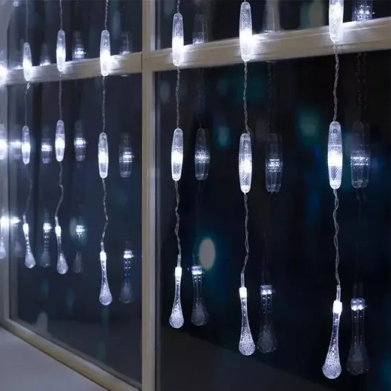 Гирлянда-занавес Капли 2.5*0.65 м., IP20, прозрачная нить, 50 LED, свечение белое, 8 режимов, 220 В., Luazon Lighting (3612411)