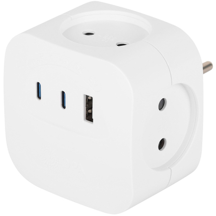 Разветвитель электрический ЭРА SP-4-3USBAC-W на 4 розетки + 3 USB A+C со шторками 10А белый