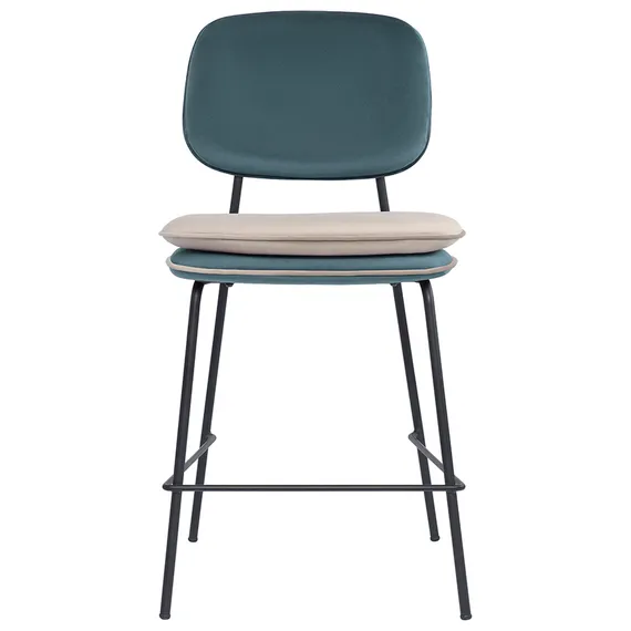 Стул полубарный Pea с контрастным кантом, велюр, сине-зеленый/бежевый