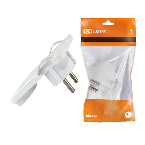 TDM Вилка 16А 250В АБС-пластик плоская 8мм угловая белый земля SQ1806-0193