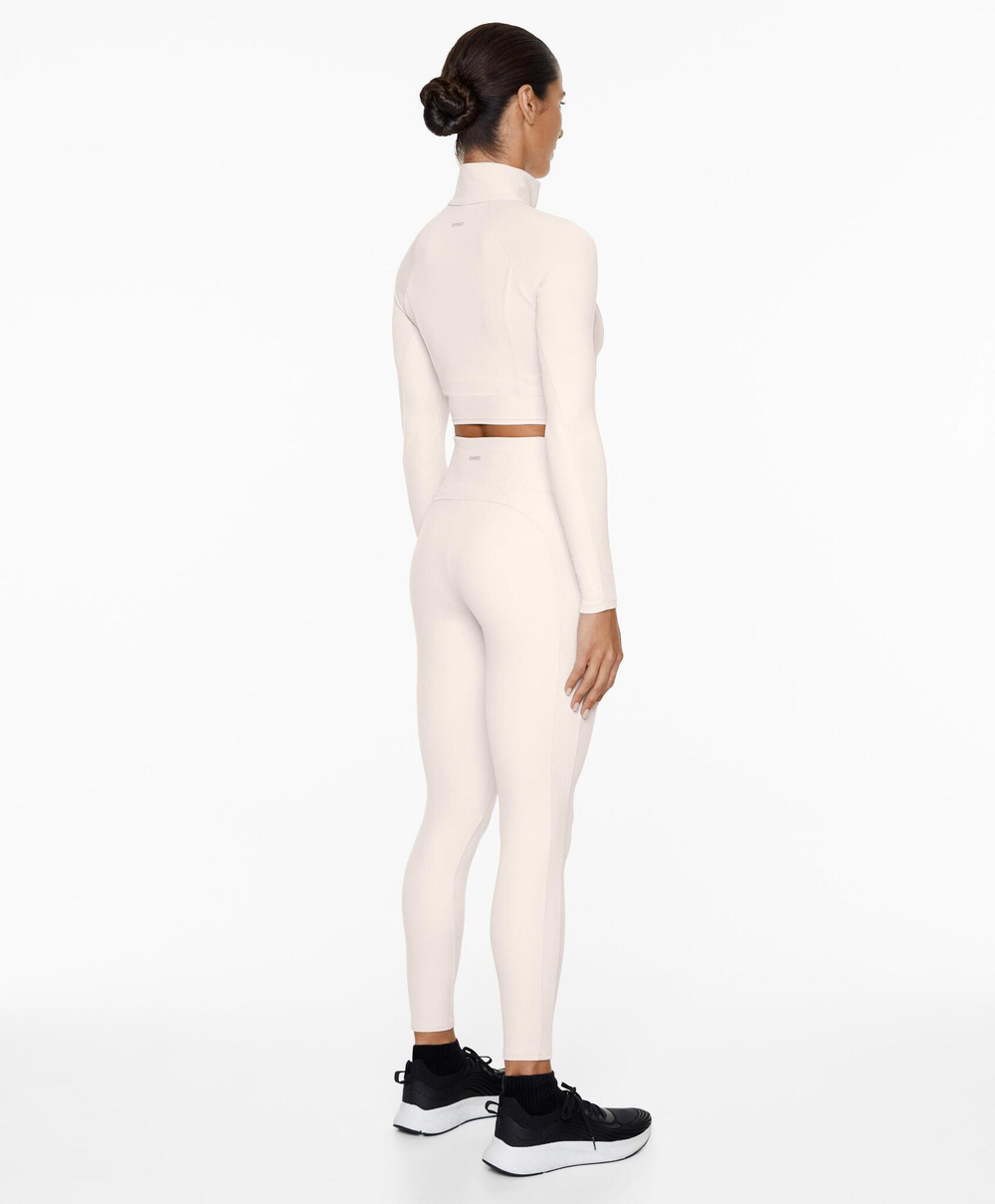 Oysho Короткий лонгслив Comfortlux из ткани в рубчик с застежкой-молнией, каменный