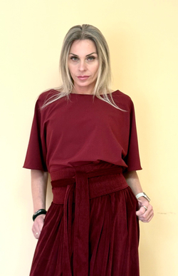 Палаццо с кушаком / вельвет мрамор / Бордо