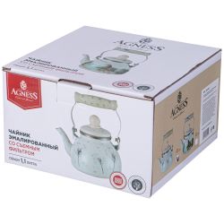 ЧАЙНИК AGNESS ЭМАЛИРОВАННЫЙ СО СЪЕМНЫМ ФИЛЬТРОМ ИЗ НЖС СЕРИЯ "FAMILY HOUSE", 1,1 Л
