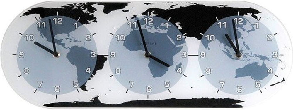 Настенные часы NeXtime Mondial, стекло, 50 19 см, чёрные