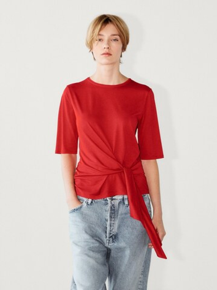 Massimo Dutti Футболка с завязками, красный