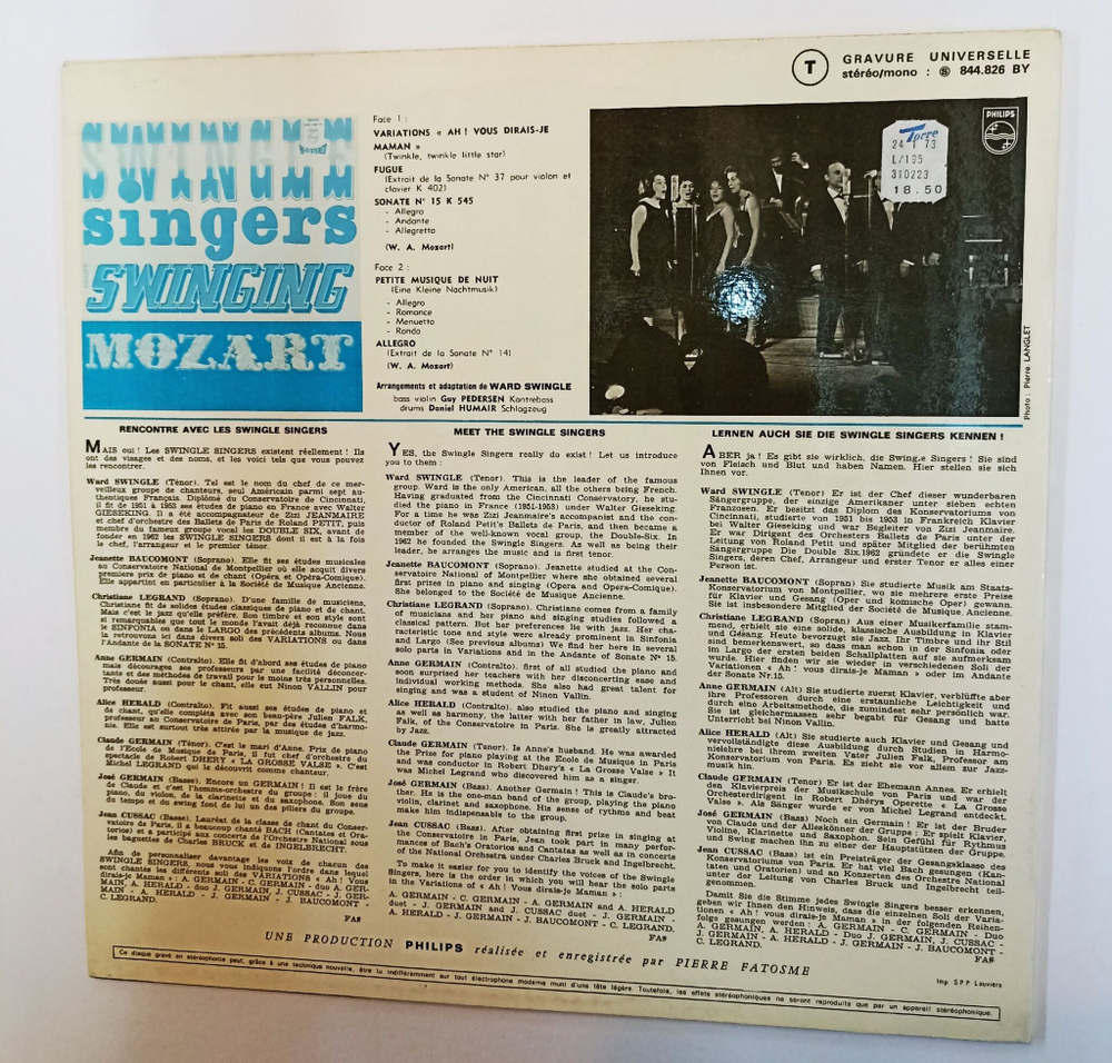 Винтажная виниловая пластинка LP Swingle Singers Swinging Mozart (France 1965)