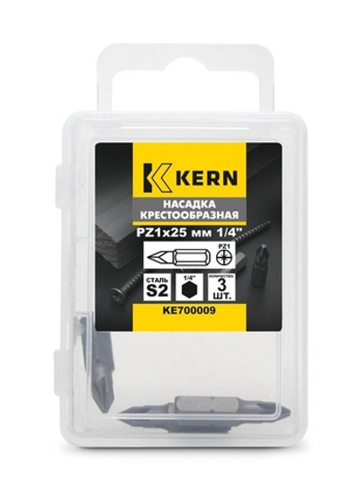 Насадка крестообразная PZ1х25мм 1/4" S2 в боксе KERN (упак/3шт)
