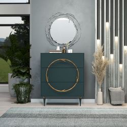 Комод Арт Колор matte Классик Голд с 3 ящиками Зеленый бирюзовый матовый