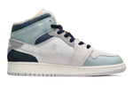 Jordan Air Jordan 1 Mid High top Vintage Basketball Shoes GS Gray White Blue