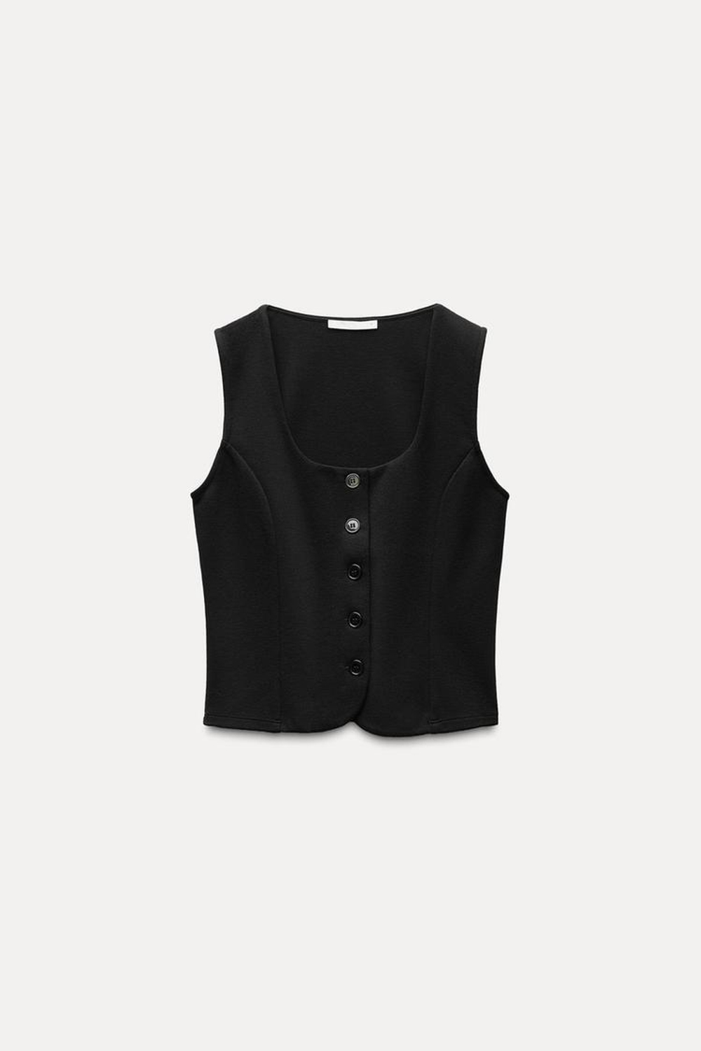 ZARA ТОП ИЗ ИНТЕРЛОКА БЕЗ РУКАВОВ, ЧЕРНЫЙ