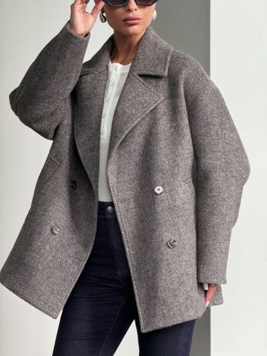 Серый двубортный пиджак из шерсти