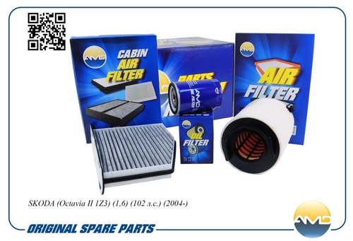 Комплект фильтров Skoda Octavia II с 2004 г. (воздуш. + масл.+ угол. салон.) (AMD)