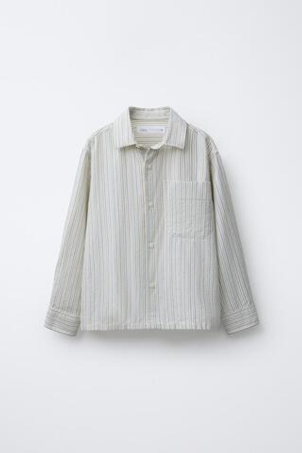 ZARA ФЛАНЕЛЕВАЯ РУБАШКА В ПОЛОСКУ, ЭКРЮ