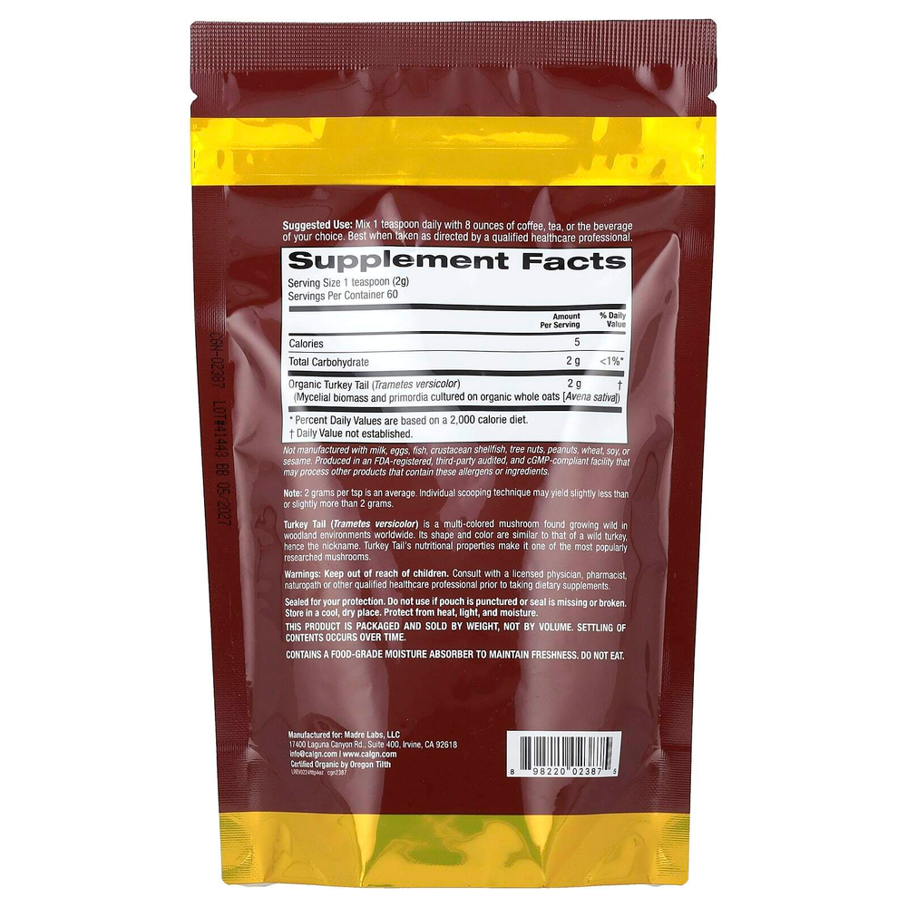 California Gold Nutrition, Fungiology®, порошок из сертифицированного органического трутовика разноцветного, 120 г (4,2 унции)