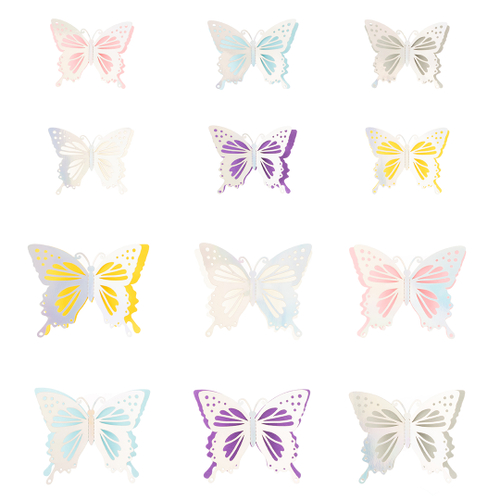 Наклейки Зеркальные бабочки, Двуслойные, Серебро, Голография