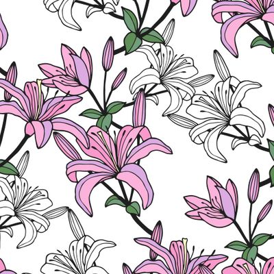 Lily flowers seamless pattern.